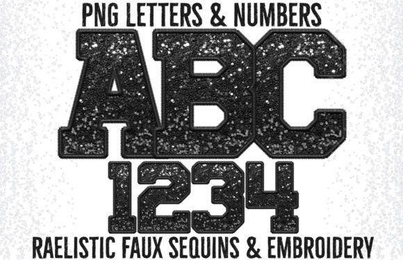 Black Faux Sequins Embroidery Letters