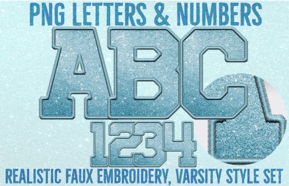 Blue Faux Glitter and Embroidery Letters