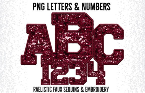 Burgundy Faux Sequins Embroidery Alpha