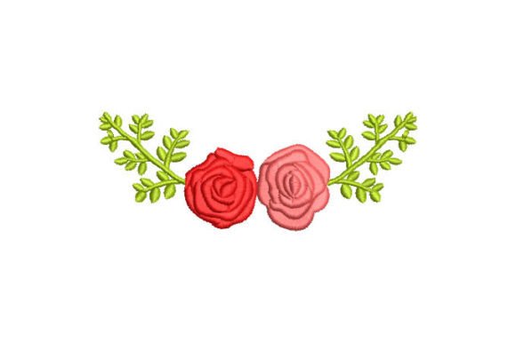 Colorful Roses with Green Leaves Embroidery