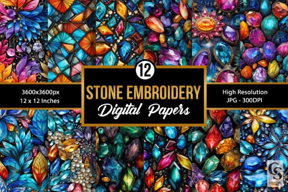 Colorful Stone Embroidery Digital Papers