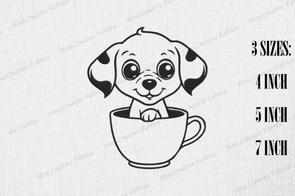 Cute Beagle Dog in Coffee Cup Embroidery