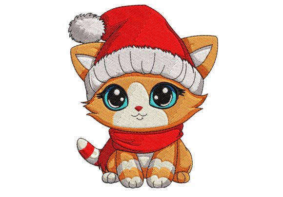 Cute Cat for Embroidery Christmas