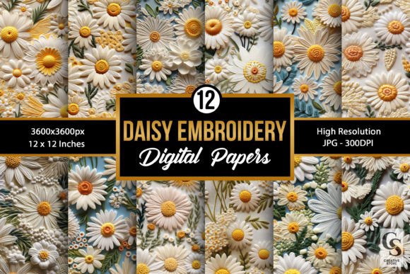 Daisy Floral Embroidery Seamless Pattern