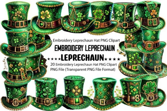 Embroidery Leprechaun Hat PNG Bundle