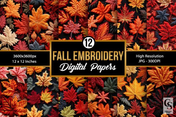 Fall Leaves Embroidery Digital Papers