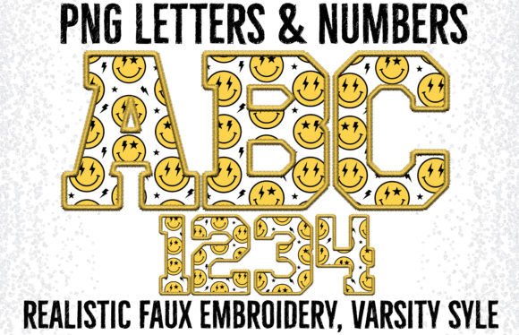 Groovy Retro Yellow Faux Embroidery PNG
