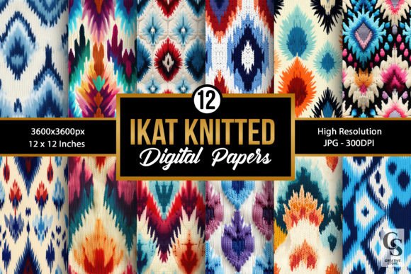 Ikat Knitted Embroidery Seamless Pattern