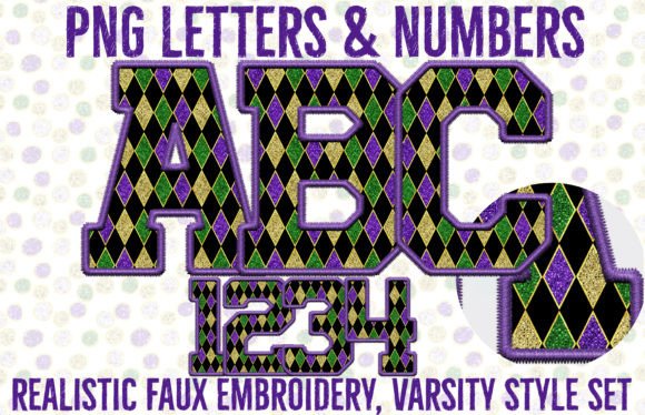 Mardi Gras Faux Embroidery Sport Alpha