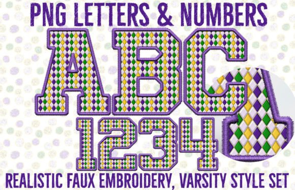 Mardi Gras Faux Embroidery Sport Letters