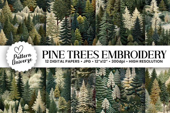 Pine Trees Embroidery Digital Papers