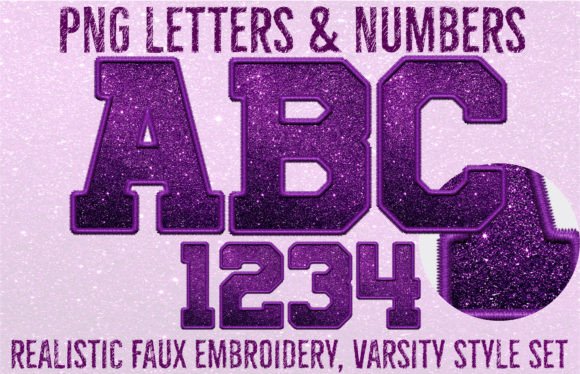 Purple Faux Glitter and Embroidery Alpha