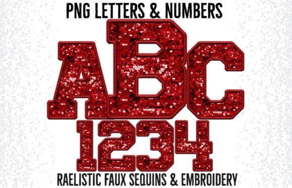 Red Faux Sequins Embroidery Alphabet