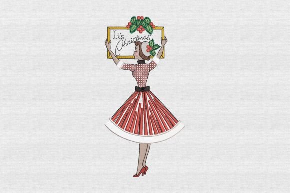 Retro Lady Christmas Embroidery