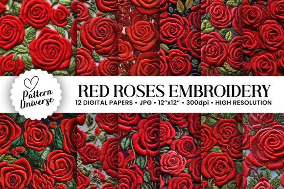 Roses Embroidery Flowers Digital Papers