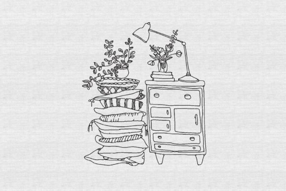 Stack of Pillows Sketch Embroidery