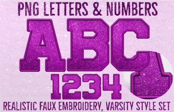 Violet Pink Faux Embroidery Alpha Set